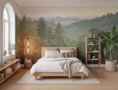 Ambiance naturelle : quand le papier peint rencontre le bois
